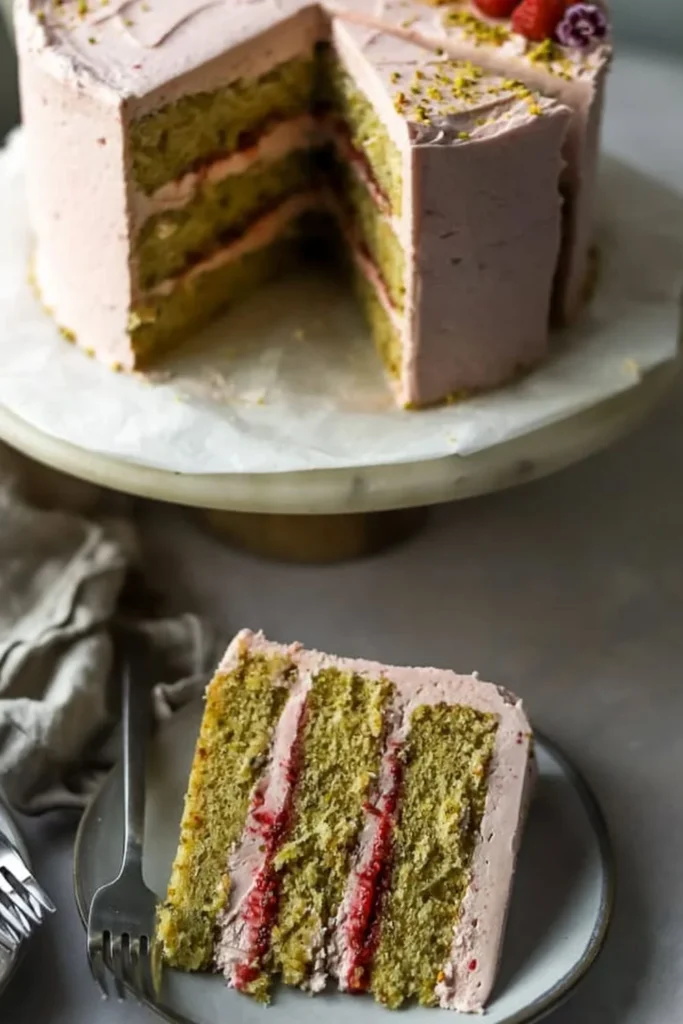 Pistachio Raspberry Layer Cake