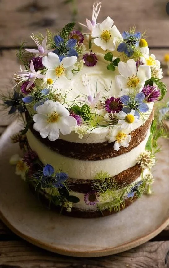 Rustic Sheet Cake with Fresh Flowers