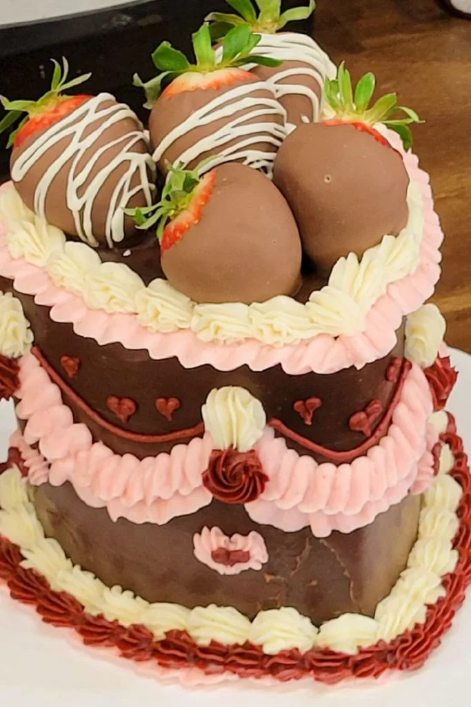 Chocolate Covered Strawberry Heart Cake