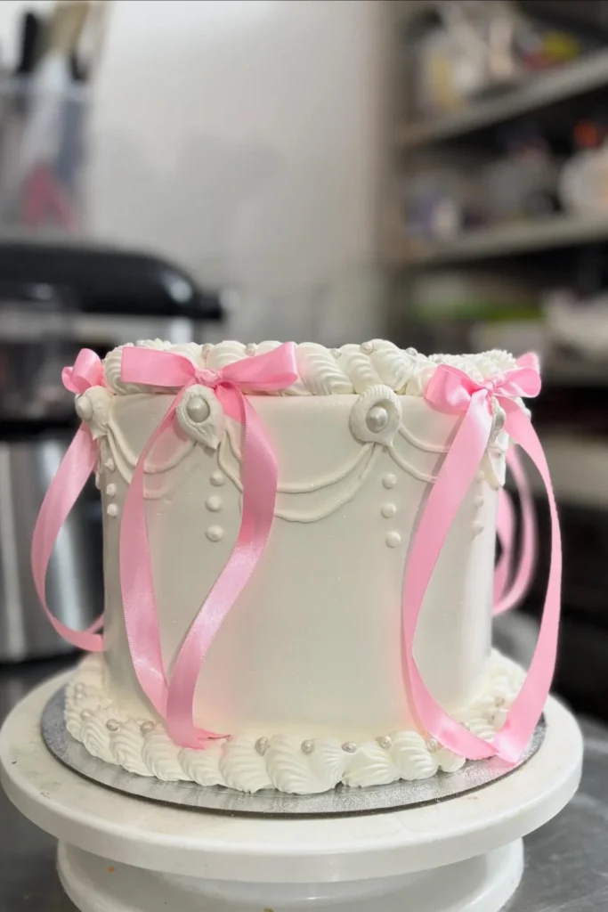 Coquette Pink Ribbon Bow Cake