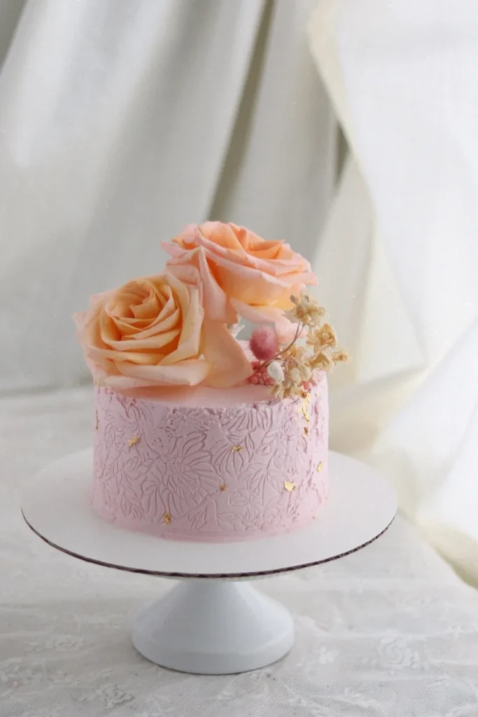 Peach Floral Engagement Cake