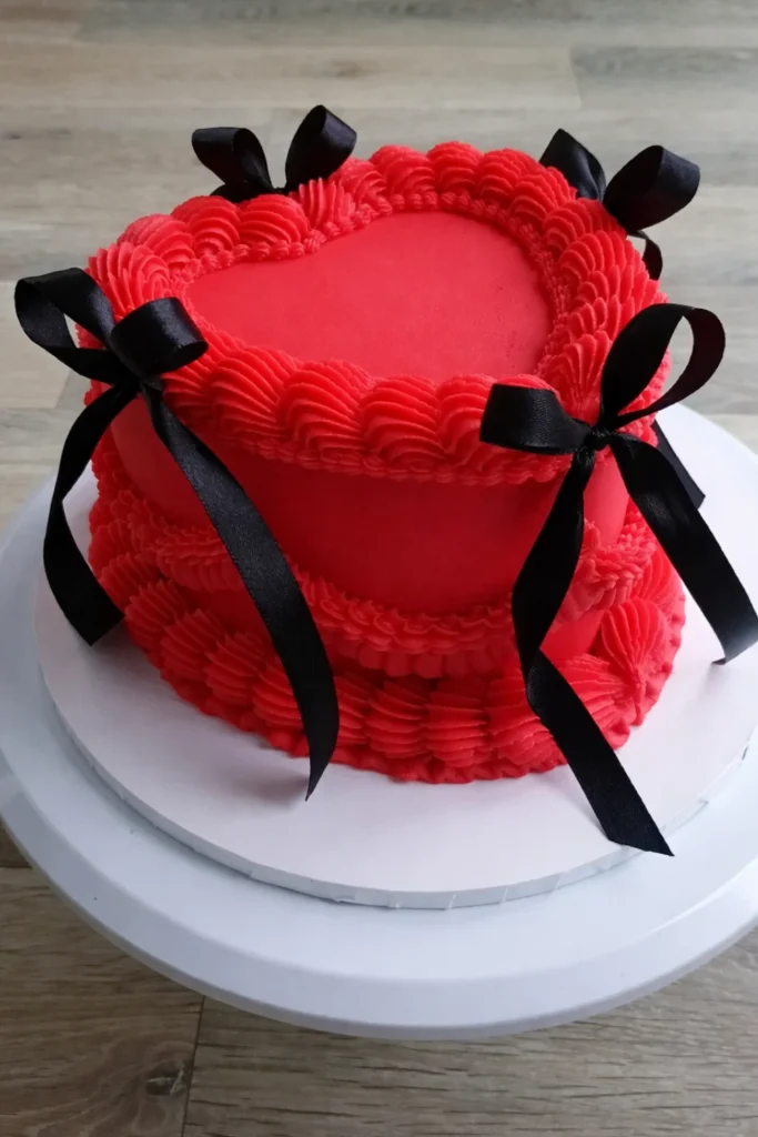 Red Buttercream Heart Cake