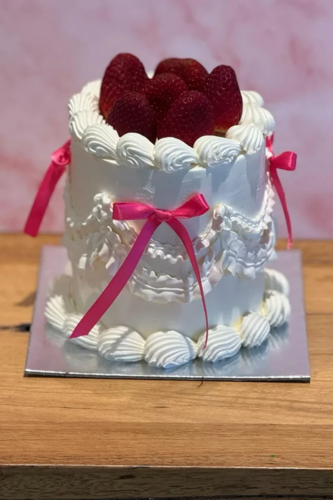 Strawberry Cream Bow Cake