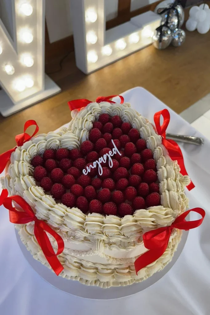 Strawberry Heart Engagement Cake