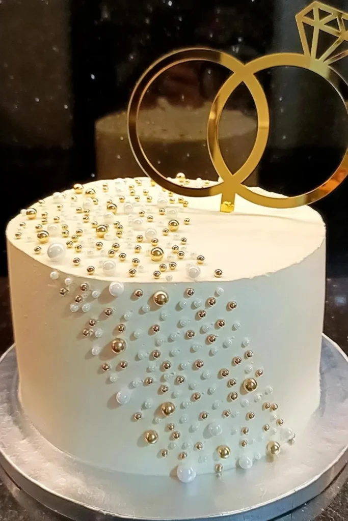 White and Gold with Pearls Engagement Cake