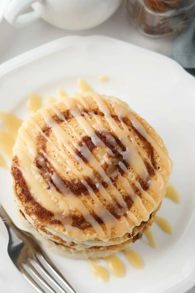 Cinnamon Roll Pancakes Recipe with Sweet Vanilla Glaze