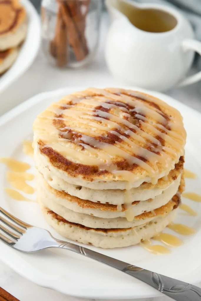 Cinnamon Roll Pancakes Recipe with Sweet Vanilla Glaze