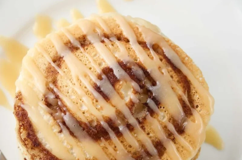 Cinnamon Roll Pancakes Recipe with Sweet Vanilla Glaze